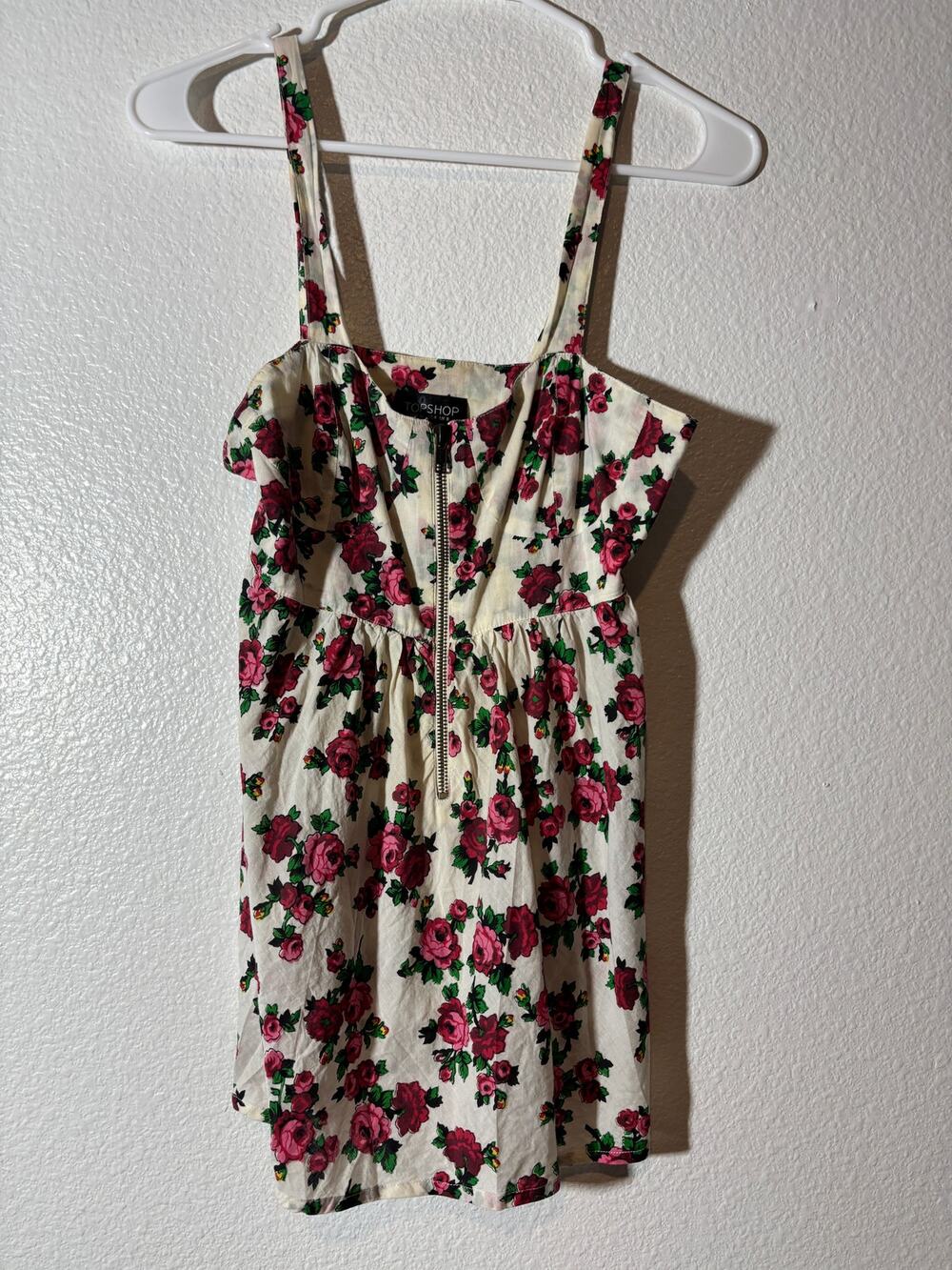 TOPSHOP Women's Size 4 Pink Rose Floral Zip-Front Sleeveless Mini Tank Dress